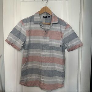 Vans Men's Casual Striped Button Down Shirt - Red, Gray, White